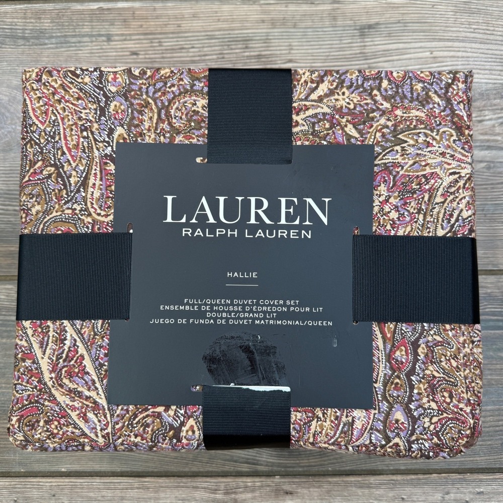Ralph Lauren‎ Hallie Full/Queen Duvet Cover Set Tan Burgundy Paisley 3pc NEW